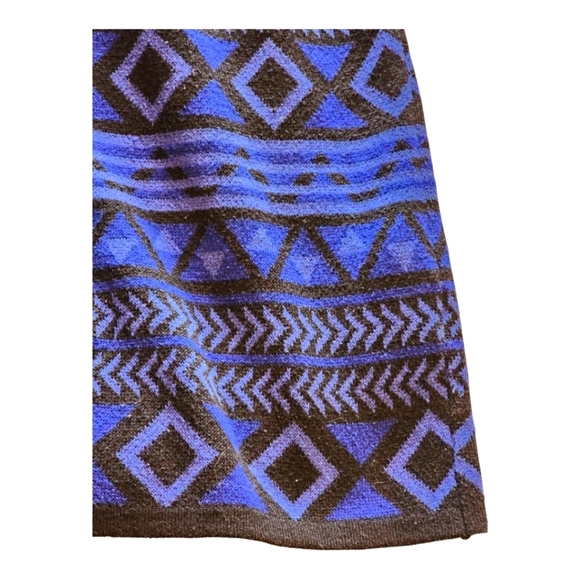 T/O Sweater Knit Dress XL Blue Black Geometric Tribal Boho Y2K Fit & Flare - Picture 9 of 12